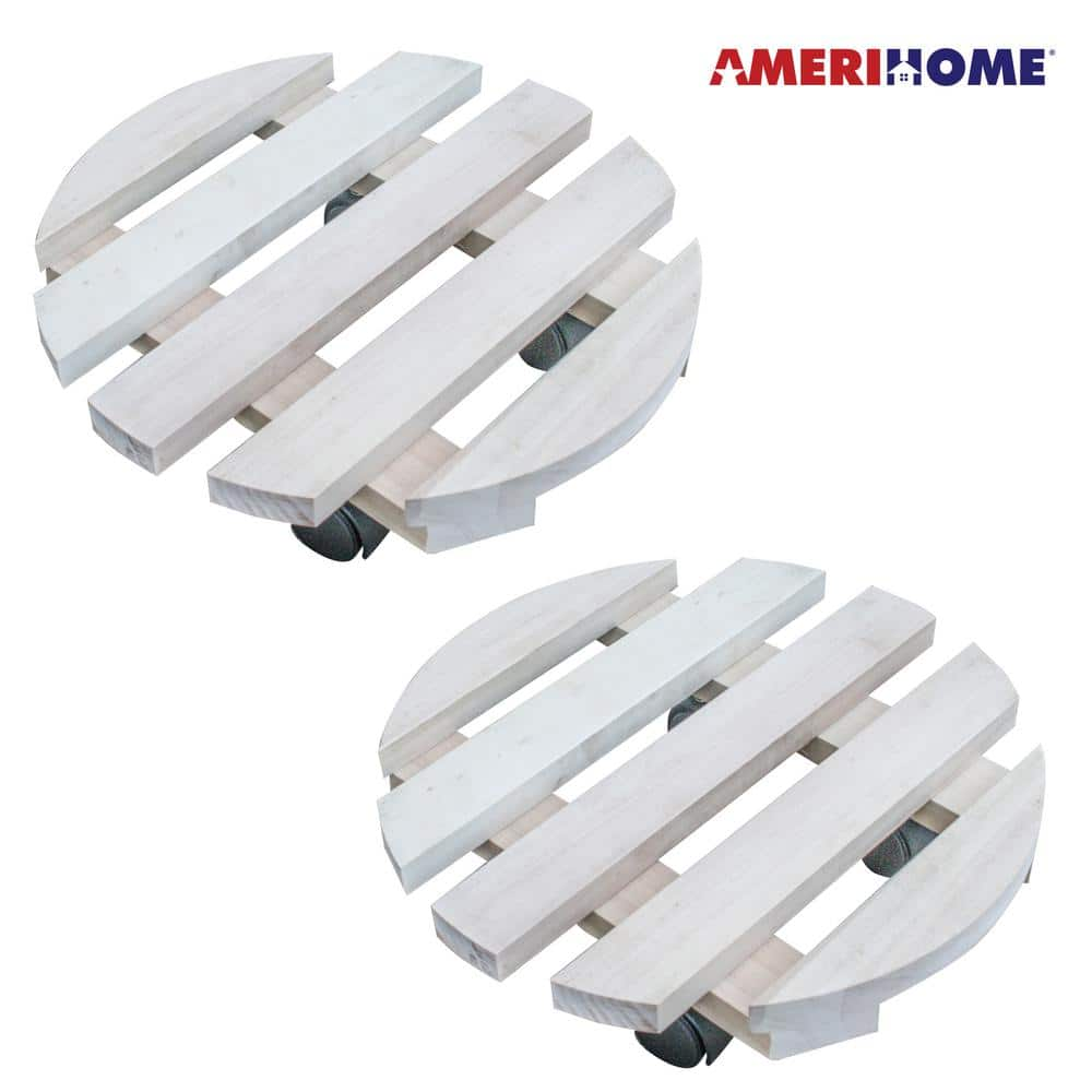 AmeriHome Round Rolling Wood Plant Caddie (2-Piece) 809657