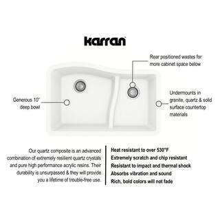 Karran Undermount Quartz Composite 32 in. 6040 Double Bowl Kitchen Sink in White QU-630-WH