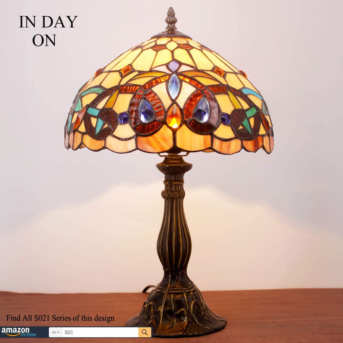 SHADY Tiffany Style Table Lamp Stained Glass Serenity Victorian Bedside Lamp Desk Reading Light 12X12X18 Inches Decor Bedroom Living Room Home Office S021 Series