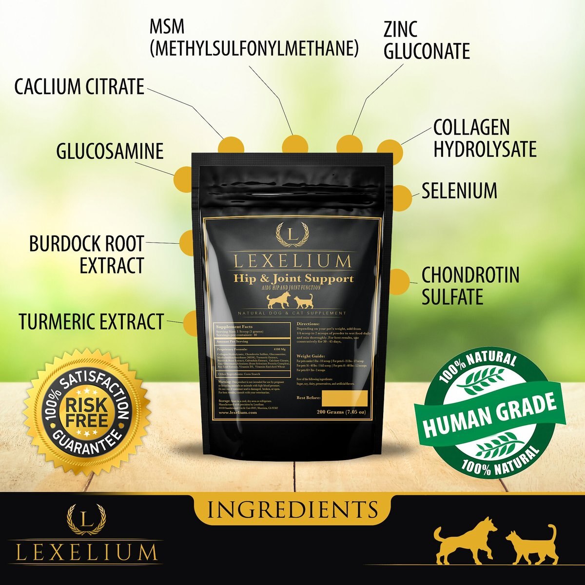 Lexelium Hip and Joint Support Dog and Cat Supplement， 7-oz bag