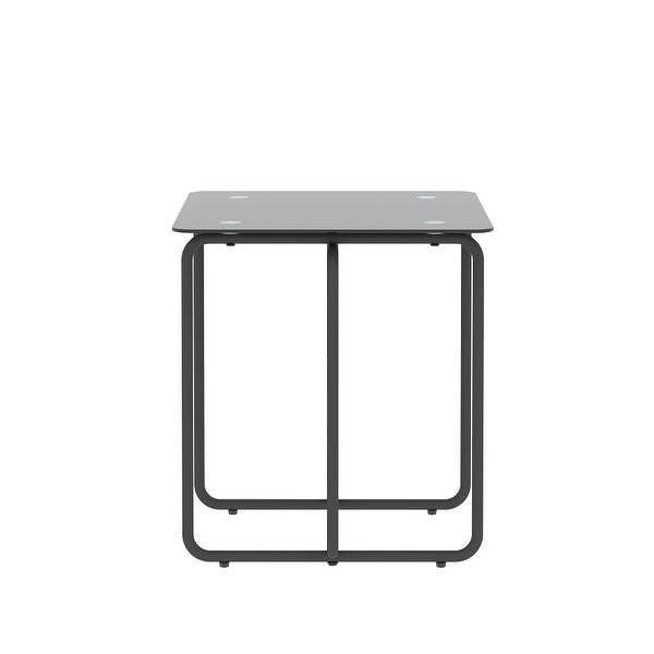 Modern Style Square Side Table with Glass Tabletop and Metal Legs