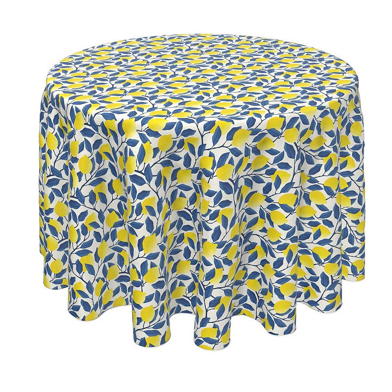 Round Tablecloth， 100% Polyester， 60 Round， Lemon Tree with Blue Leaves