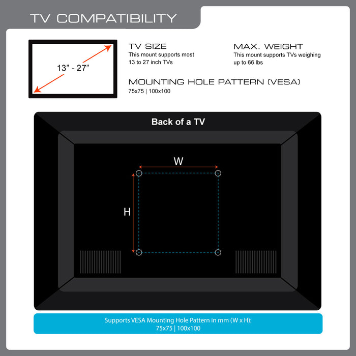 QualGear QGTM007BLK 13Inch to 27Inch Universal Low Profile Full M