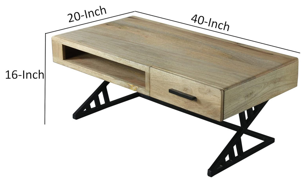 Industrial Coffee Table  Black Metal Base With Hardwood Top  ampOpen Shelf  Gray   Industrial   Coffee Tables   by Decor Love  Houzz