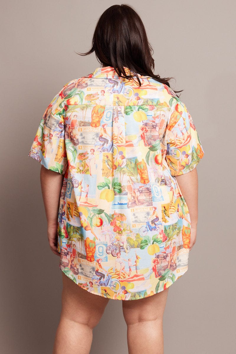 Multi Abstract Relaxed Shirt Short Sleeve