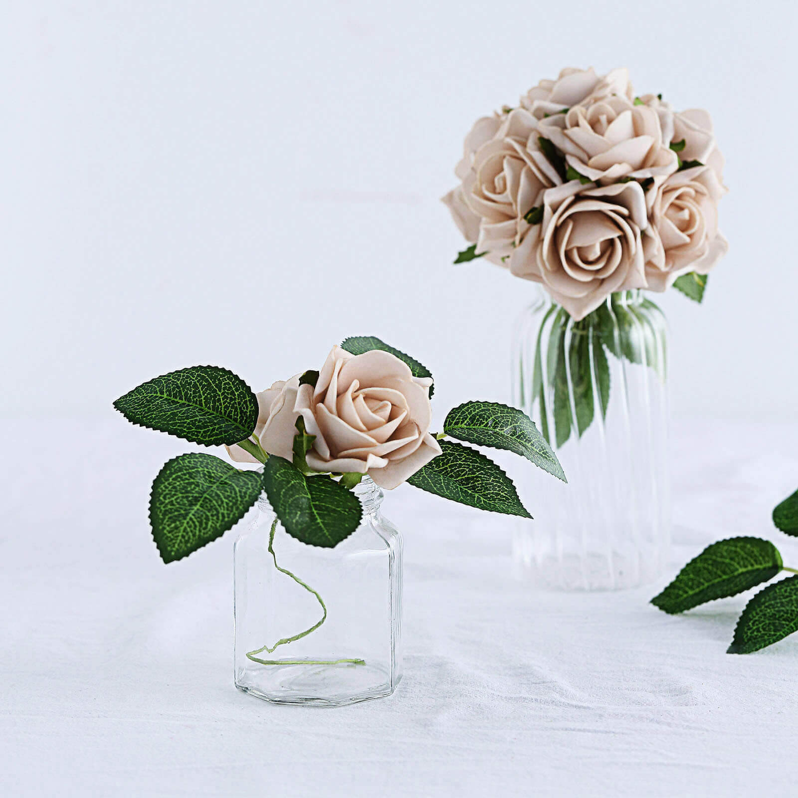 24 Roses Champagne Artificial Foam Flowers With Stem Wire and Leaves 2