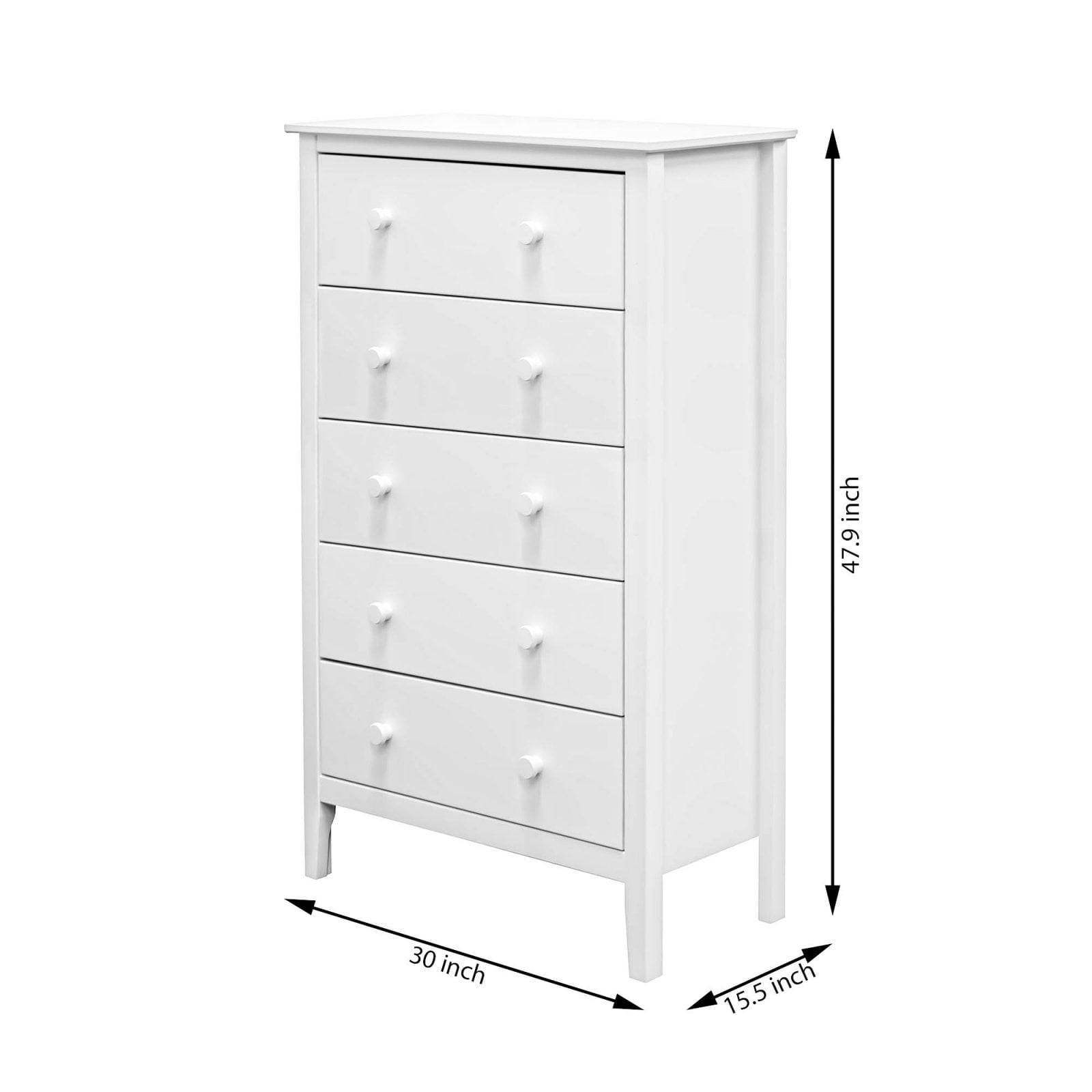 Adeptus Solid Wood Easy Pieces 5 Drawer Chest of Drawers - White