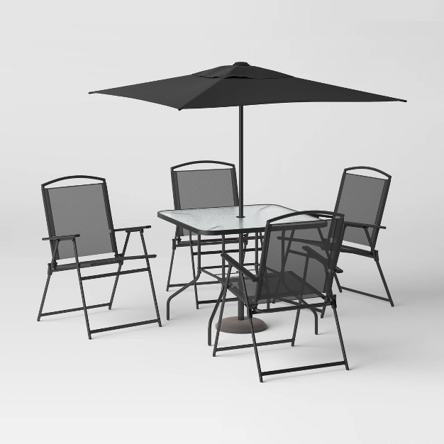 6pc Patio Dining Set With Umbrella Outdoor Furniture Set