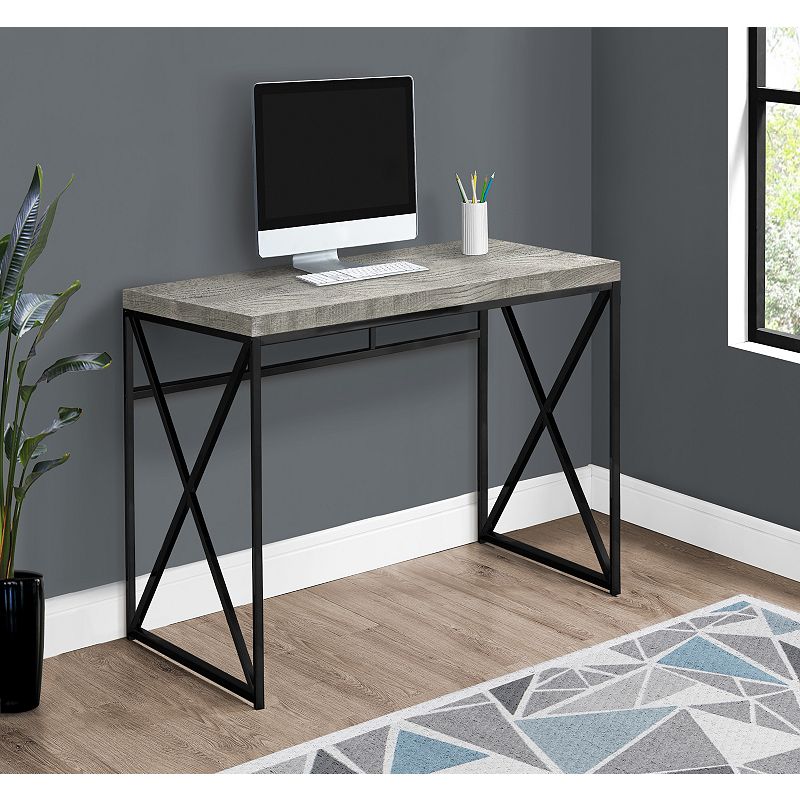 47.25 Gray and Black Rectangular Computer Desk with Wood Look Top