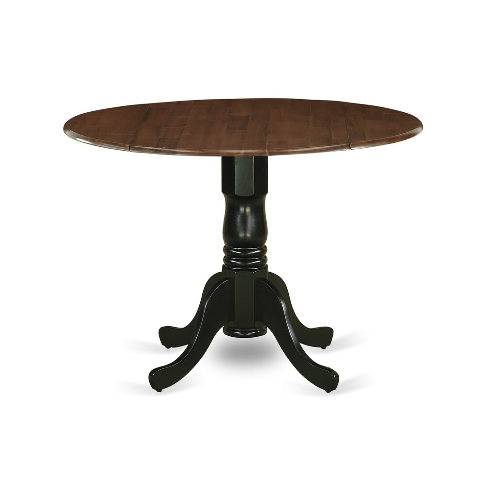 East West Furniture Dublin Dining Room Table   a Round kitchen Table Top with Dropleaf   Pedestal Base  Walnut   Black