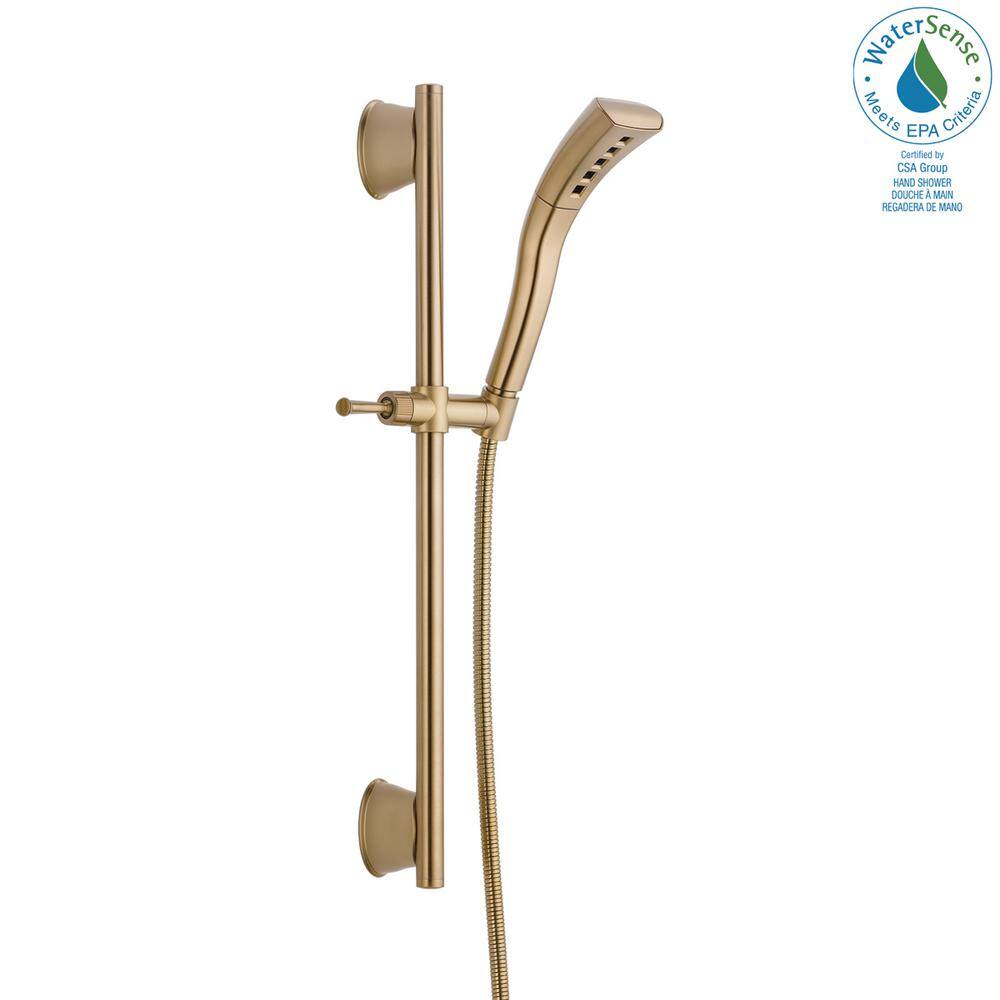 Delta 1-Spray Patterns 1.75 GPM 2.3 in. Wall Mount Handheld Shower Head with Slide Bar and H2Okinetic in Champagne Bronze 51579-CZ