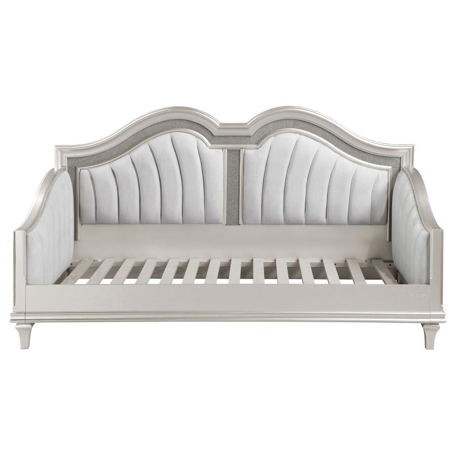 Evangeline Upholstered Twin Daybed with Faux Diamond Trim Silver and Ivory-360121