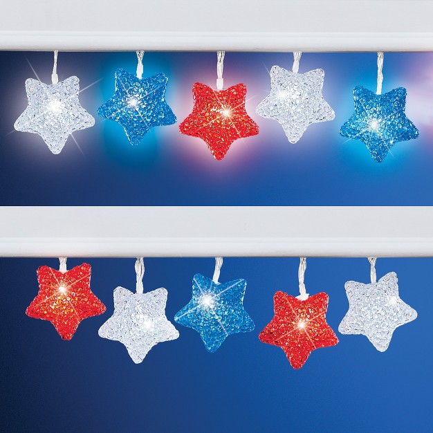 Collections Etc Patriotic Stars Led Battery Operated Outdoor String Lights