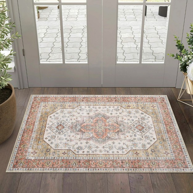 Trinity Washable Floral Print Area Rug traditional Vintage Boho Indoor Carpet