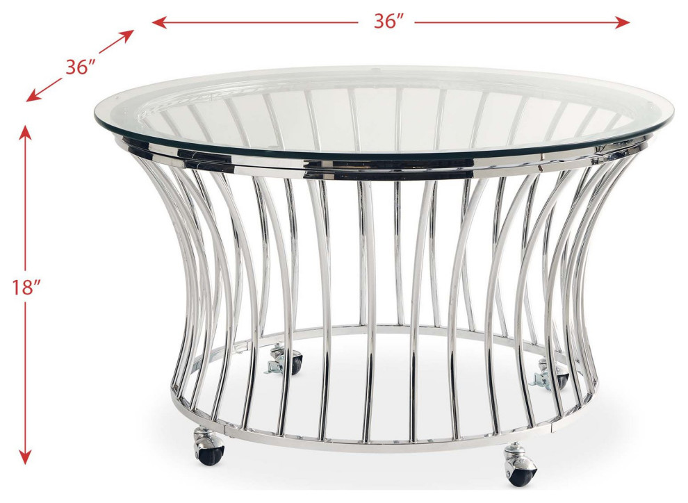 Modern Coffee Table  Curved Design With Round Tempered Glass and Casters  Chrome   Contemporary   Coffee Tables   by Declusia  Houzz