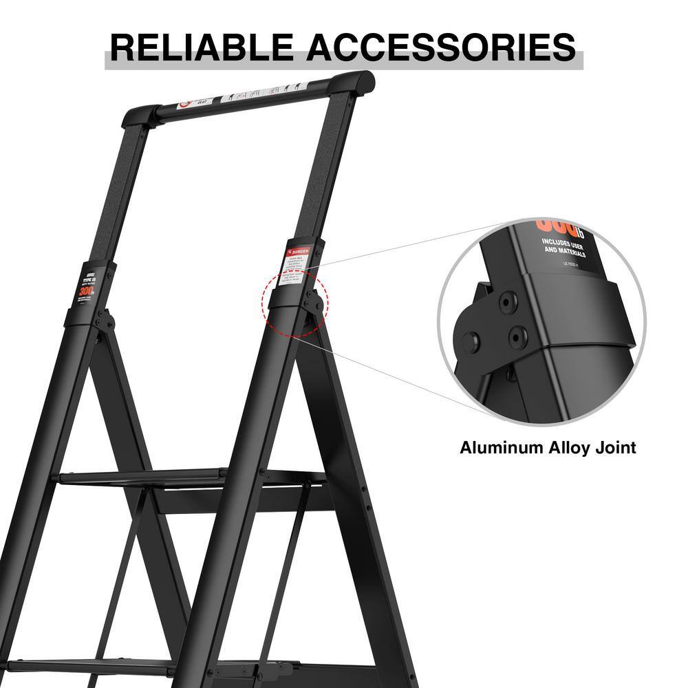 4 ft. 3-Step Aluminium Retractable Handgrip Folding Step Stool Ladder with Anti-Slip Wide Pedal Yea-LKD0-X2X