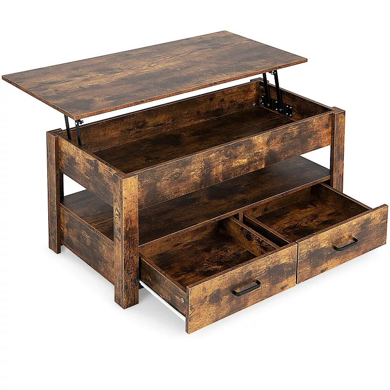 💝(LAST DAY CLEARANCE SALE 70% OFF)Lift Top Coffee Table with 2 Storage Drawers and Hidden Compartment-Rustic Brown