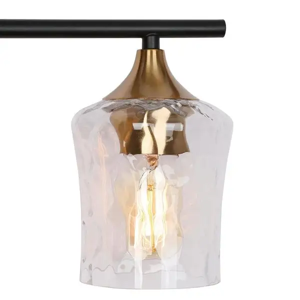 Mid-Century Modern 4-Light Black Gold Vanity Light Fixture with Hammered Glass - 28