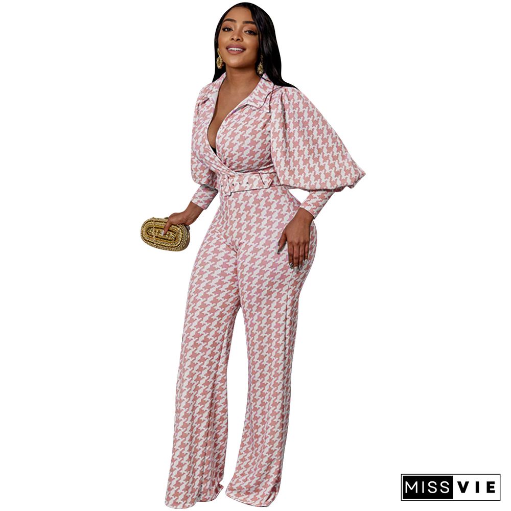 Office Lady Houndstooth Blazer+Wide Leg Pants Suit