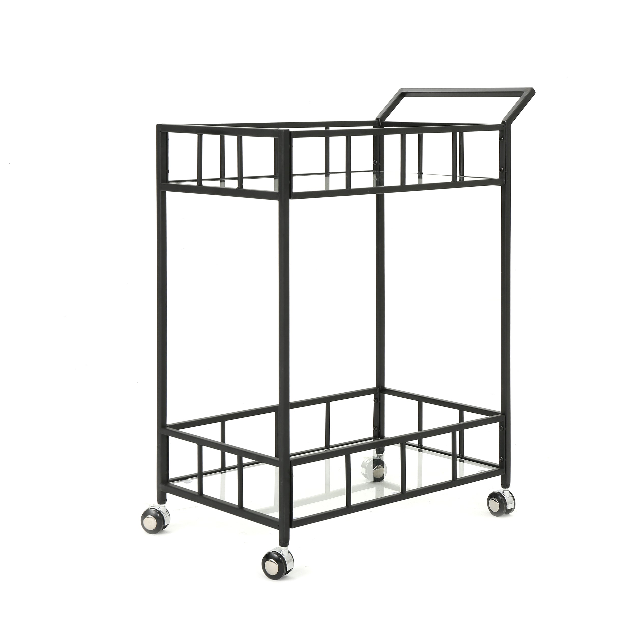 Talon Indoor Industrial Modern Black Iron Bar Cart with Tempered Glass Top