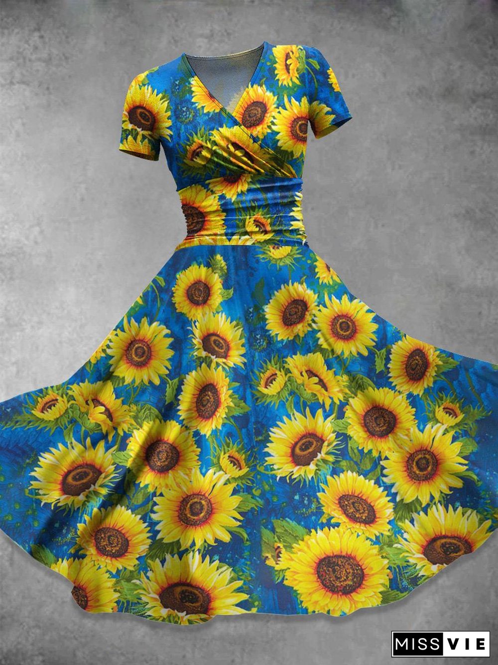 Women's Sunflower Art Print Casual Dress