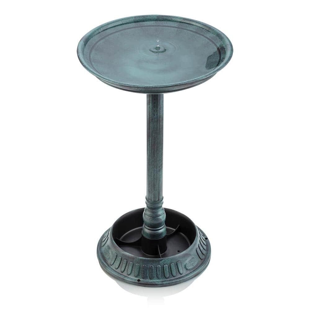 Alpine Corporation 25 in. Tall Outdoor Birdbath with Planter Yard Statue， Green TIZ112