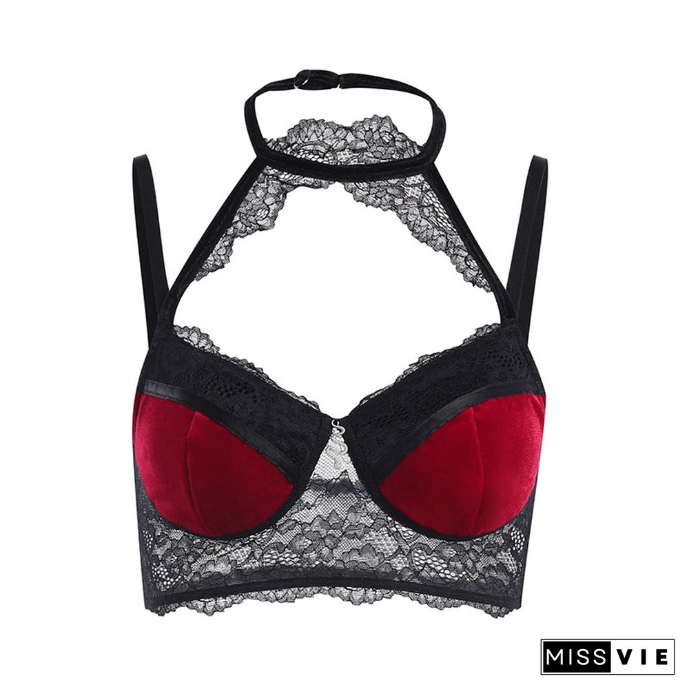 Black Lace Red Camisoles Corset Halter Crop Tops For Women Y2K Punk Bras For Sexy Women Coquette Aesthetic Backless Streetwear