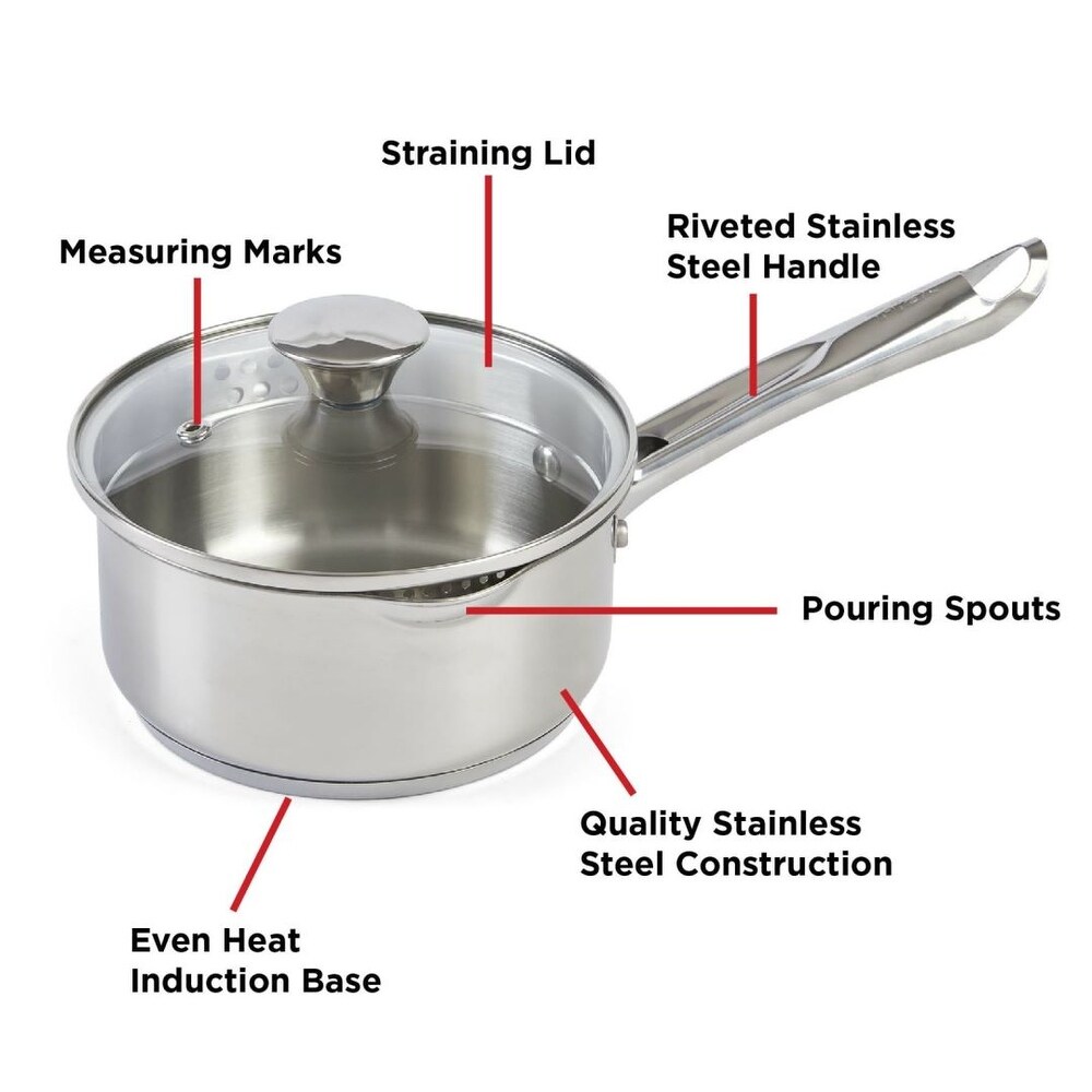 Strain Stainless Steel Cookware  Saucepan with Lid  1.5 Quart