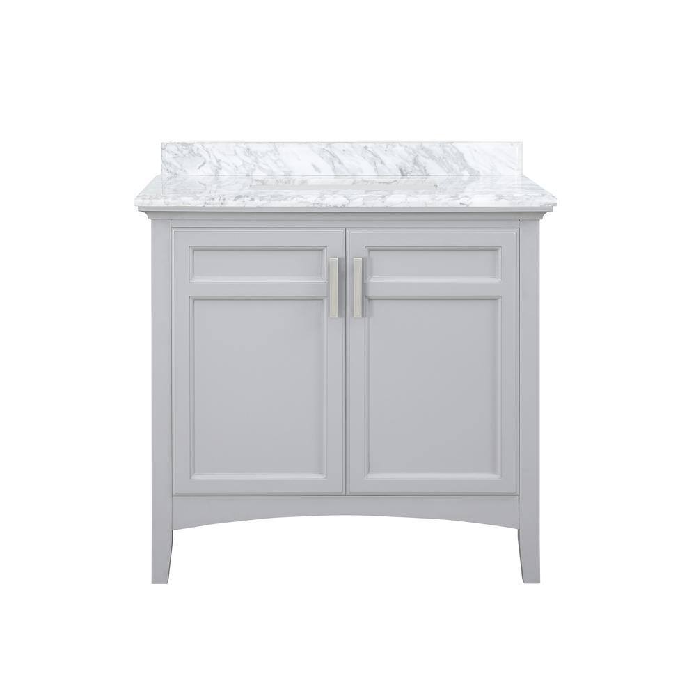 Home Decorators Collection Sassy 36 in. W x 22 in. D x 34.5 in. H Bath Vanity in Dove Grey with Carrara Marble Top Sassy 36G