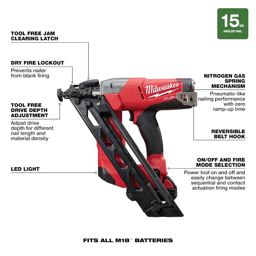 Milwaukee M18 FUEL 15 Gauge Finish Nailer Kit 2743-21CT from Milwaukee