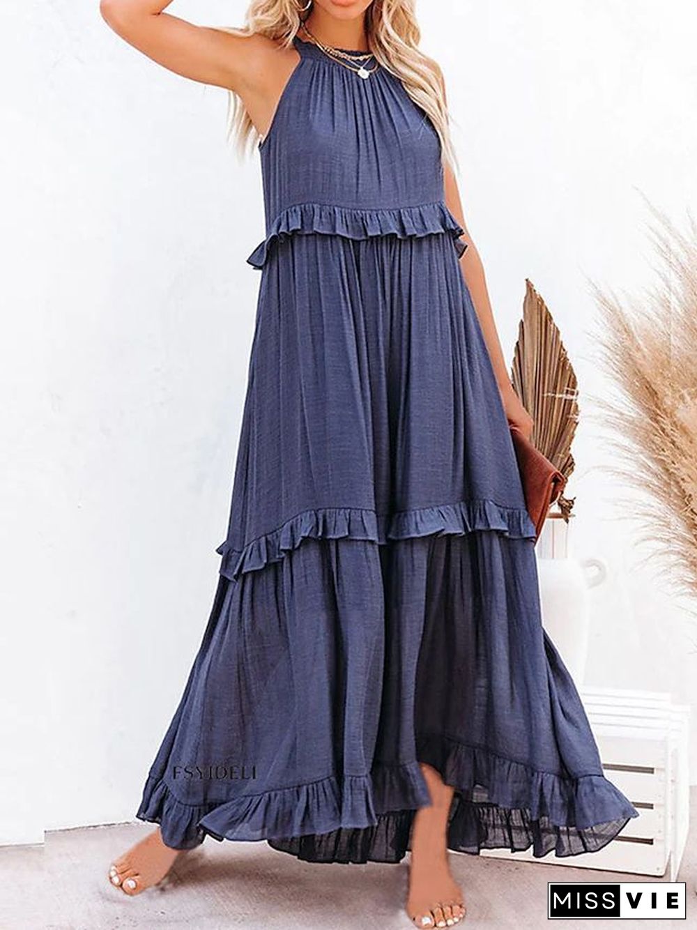 Long Ruffled With Swing Beach Maxi Dress