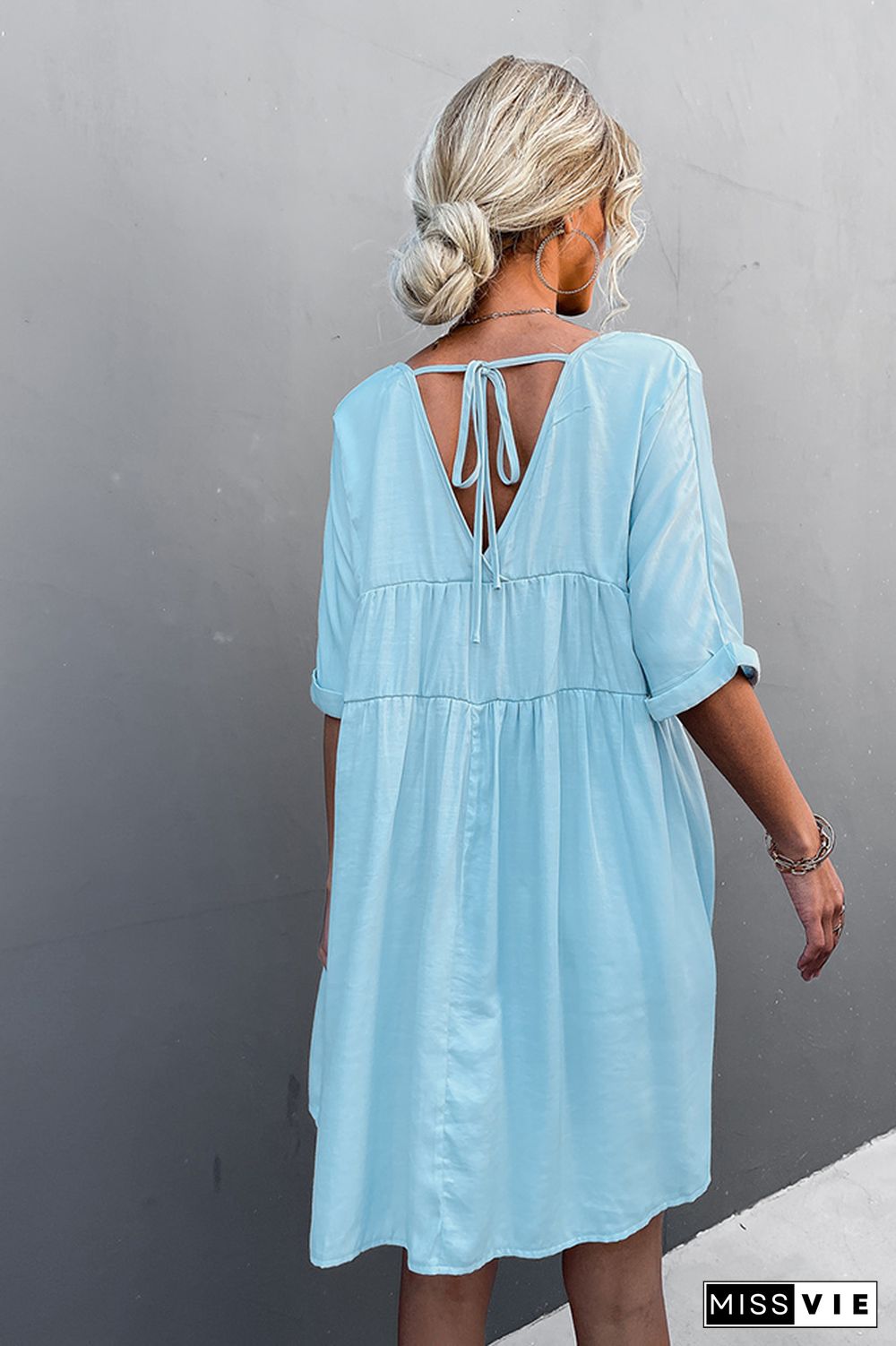 Loose V Neck Short Sleeves Dress Wholesale