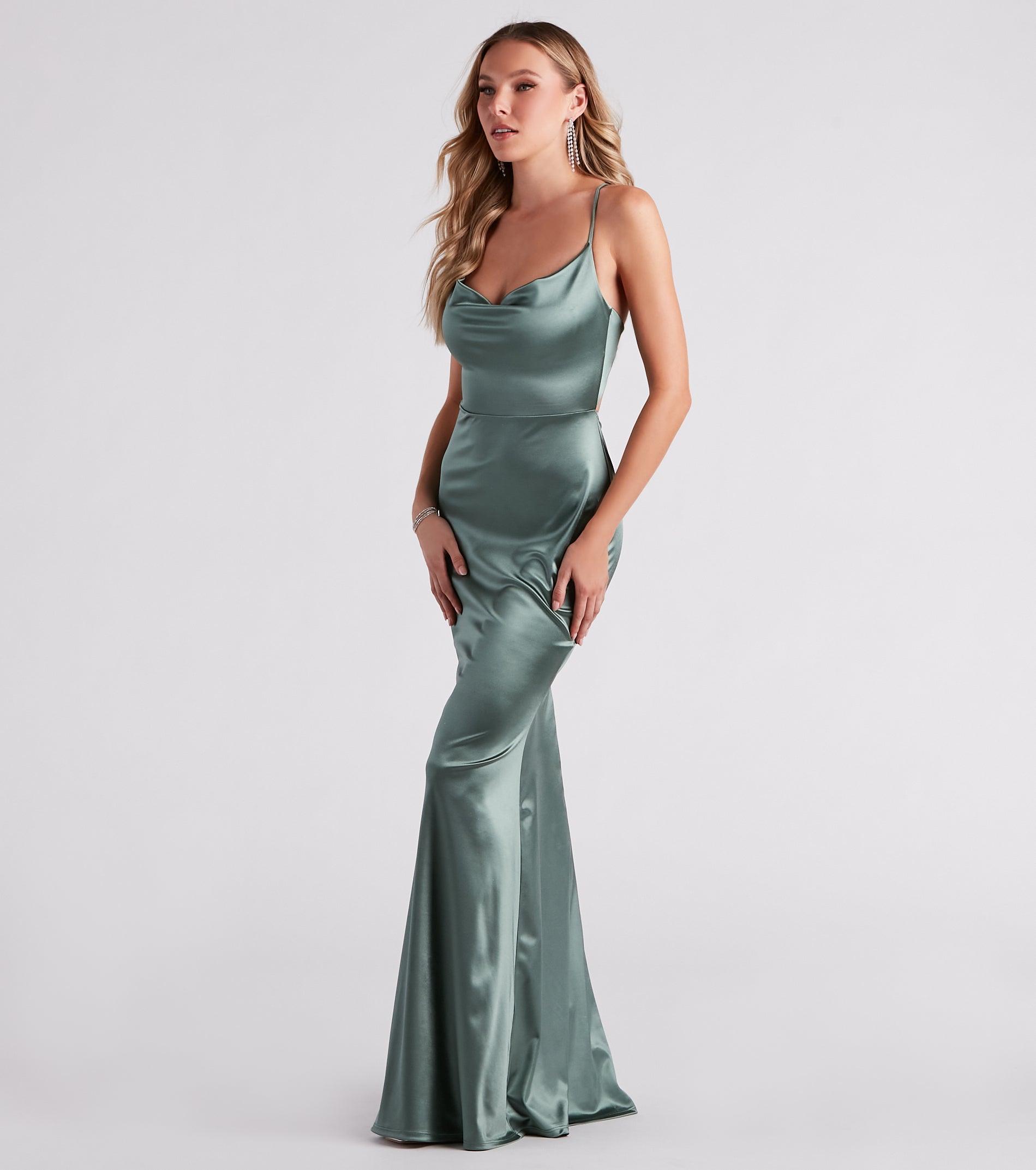 Jennifer Stretch Satin Ruched Formal Dress