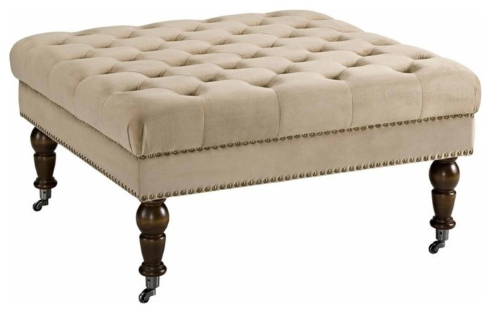 Linon Isabelle Square Wood Upholstered Ottoman in Light Gray   Traditional   Footstools And Ottomans   by Homesquare  Houzz