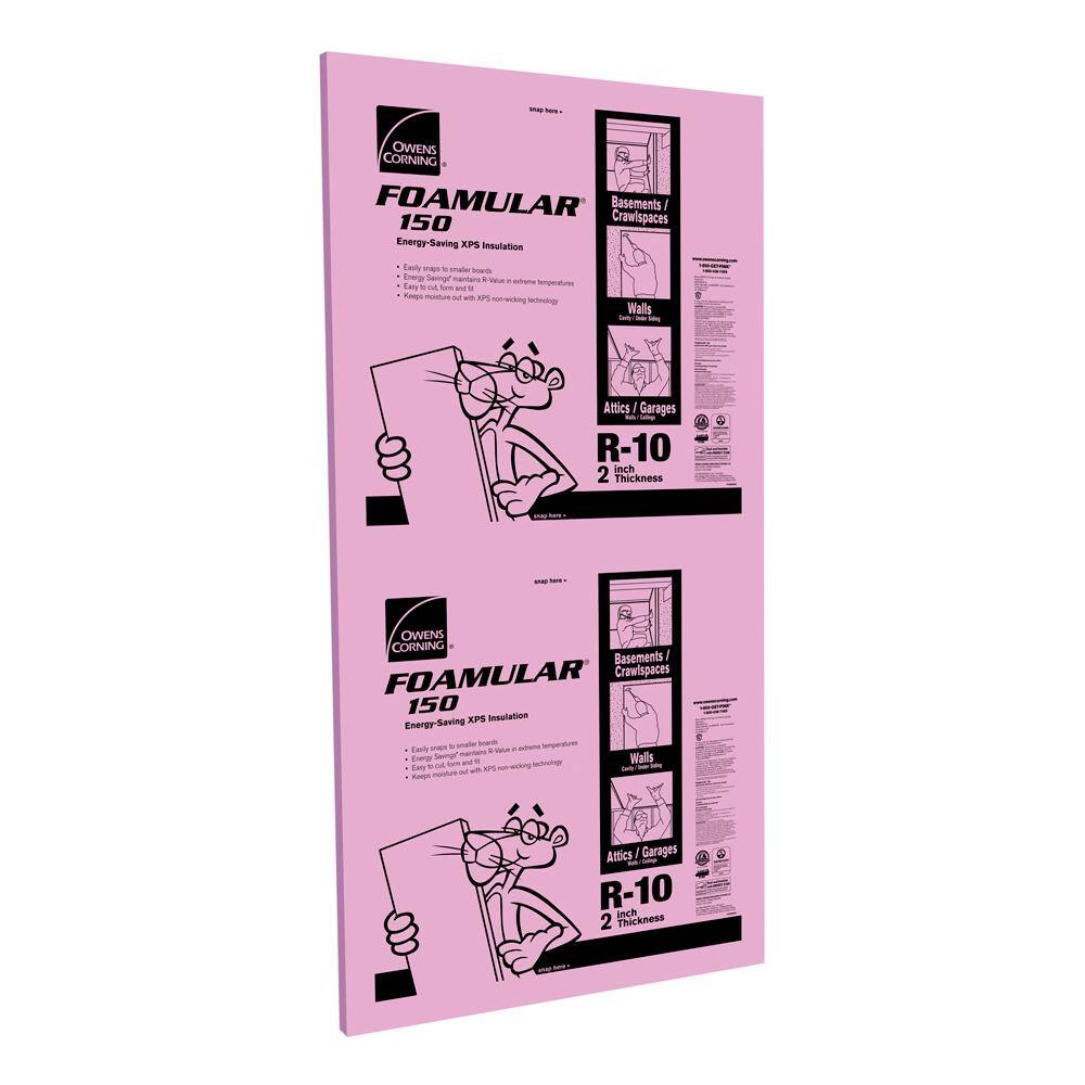 Owens Corning FOAMULAR 150 2 in. x 4 ft. x 8 ft. R-10 Scored Squared Edge Rigid Foam Board Insulation Sheathing 45W