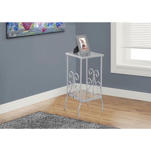 Accent Table， Side， End， Nightstand， Lamp， Living Room， Bedroom， Metal， Tempered Glass， Transitional