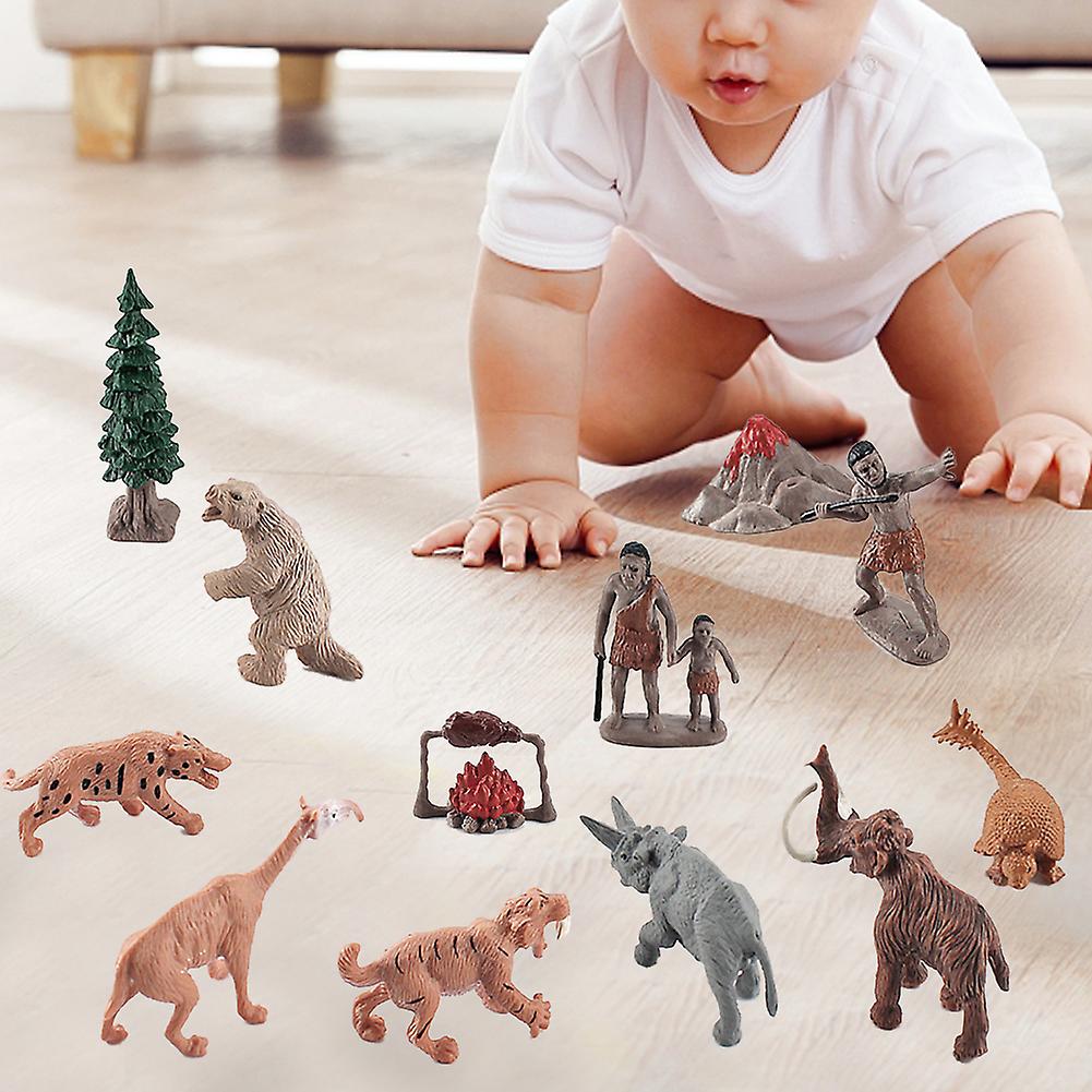 12pcs Simulation Primitive Humanoid Decorative Model Animal Doll Toy Set Pvc Star Tail Beast Saber Toothed Tiger Heavy Foot Beast