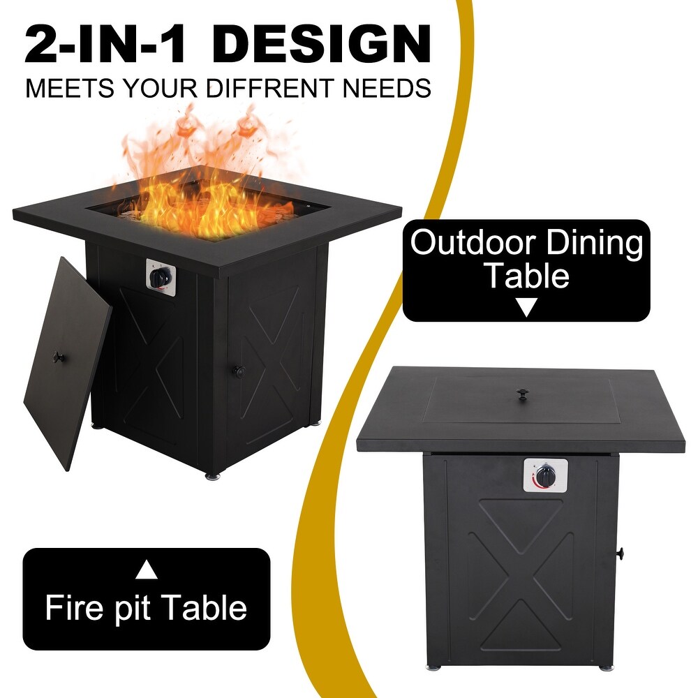 Metal Fire Table Outdoor 28 inch Square Iron Fire Pit Black