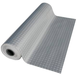 Rubber-Cal Diamond-Plate Metallic 4 ft. x 8 ft. Silver PVC Flooring (32 sq. ft.) 03-W266-S-08