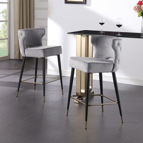 Set of 2 Contemporary Velvet Upholstered Stool with Metal Legs