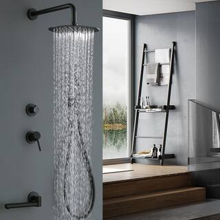 Tomfaucet 3-Spray 10 in. Wall Mount Fixed and Handheld Shower Head 6.6 GPM Shower System in Matte Black with Tub Spout TFB1005MB