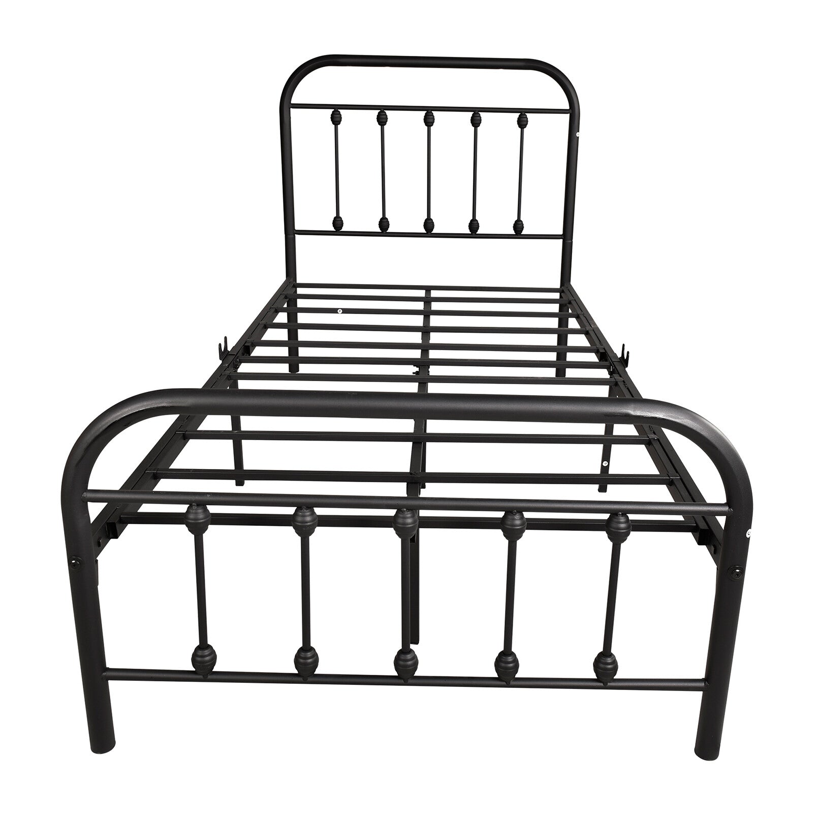 MASBEKTE Vintage Platform Metal Bed Frame Headboard Footboard Heavy Duty Steel Slabs Twin Black