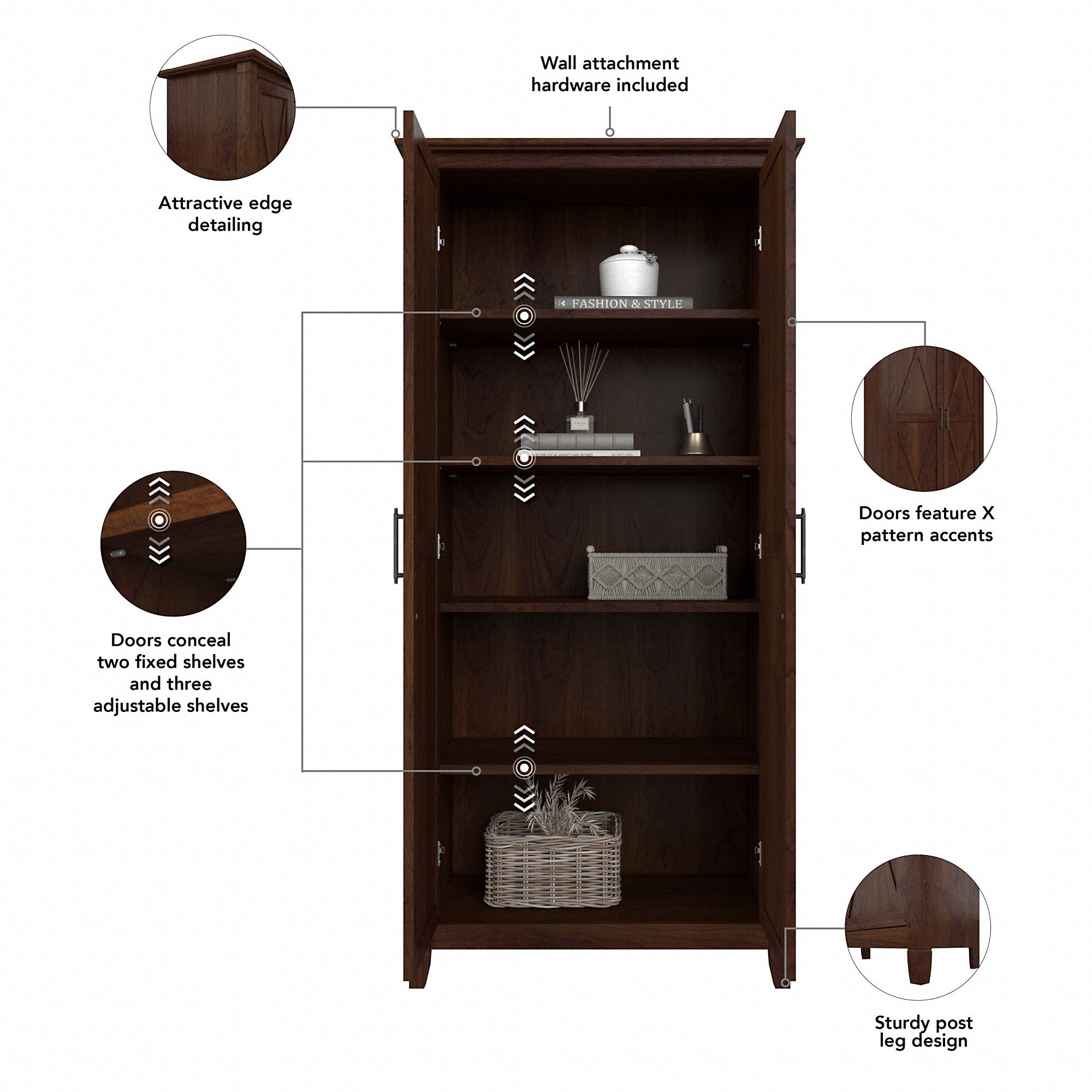 Bush Furniture Key West Kitchen Pantry Cabinet in Bing Cherry