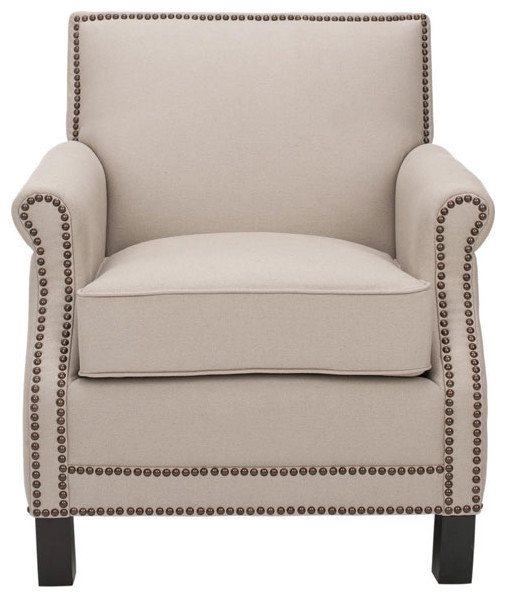 Jamie Club Chair Brass Nail Heads Taupe   Transitional   Armchairs And Accent Chairs   by AED Luxury Home Decor  Houzz