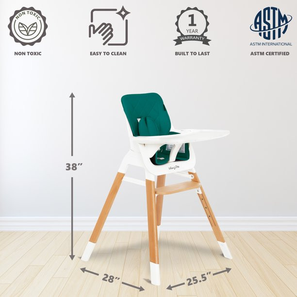 Dream On Me Nibble Wooden Highchair， Compact High Chair， Green