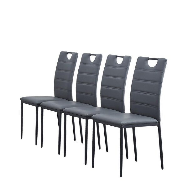 4 Pcs Leather Dining Chairs with Cushion and High Back， Metal Legs