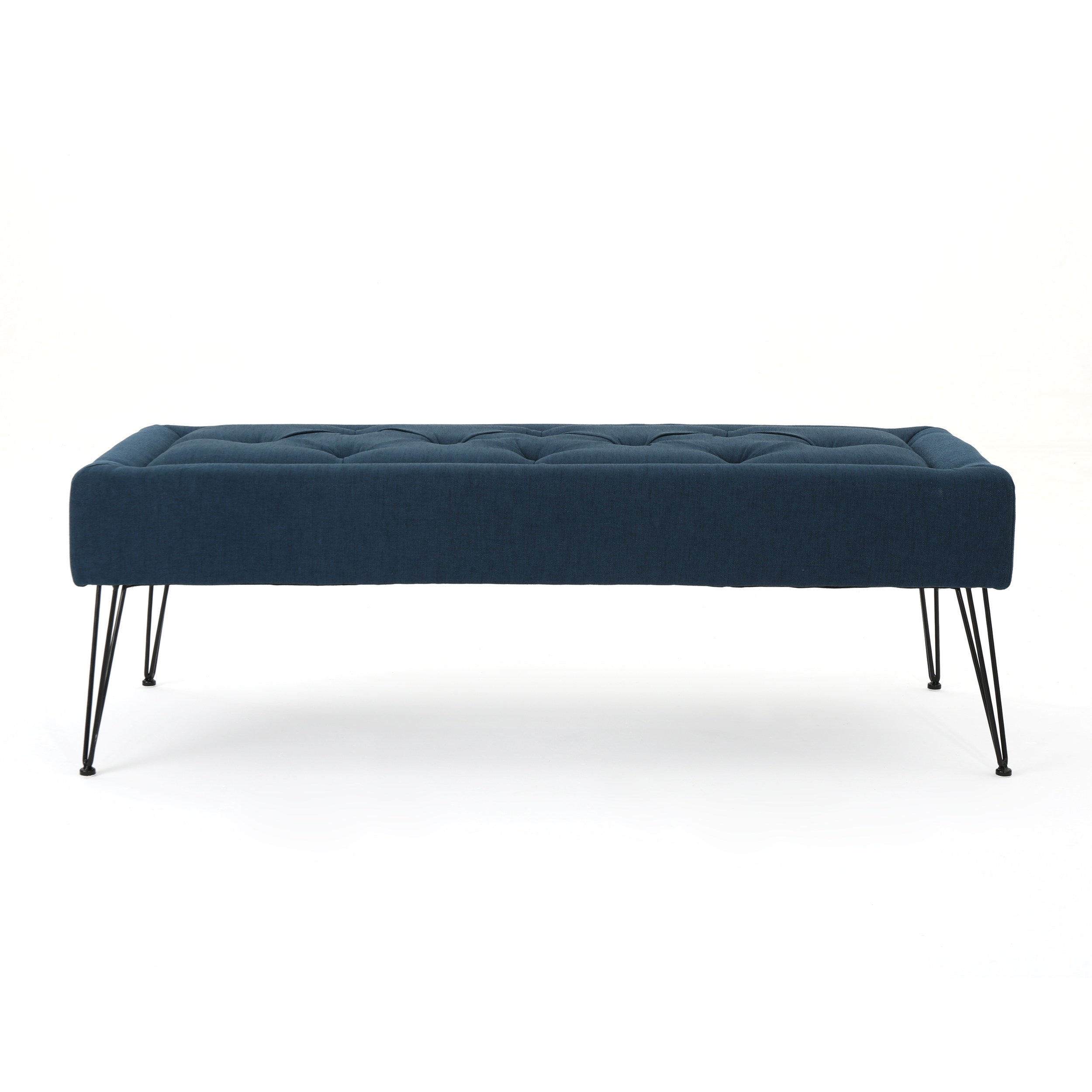 Zoe Modern Button Tufted Fabric Upholstered Ottoman Bench with Hairpin Legs