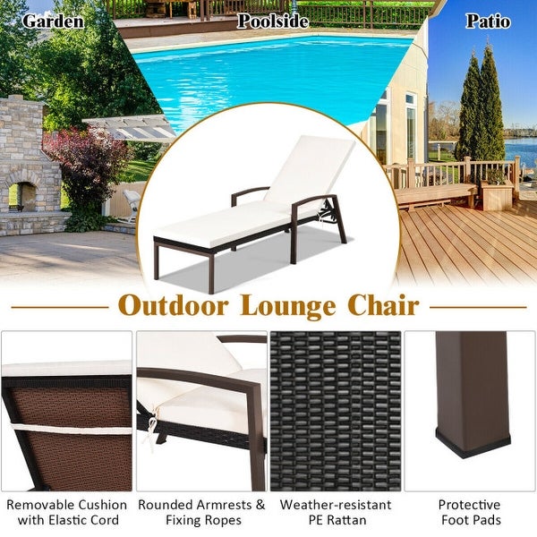 2 pcs Patio Rattan Adjustable Back Lounge Chair - 76