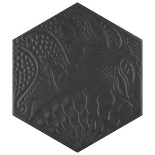 Merola Tile Gaudi Hex Black 8-58 in. x 9-78 in. Porcelain Floor and Wall Tile (11.56 sq. ft.  case) FCD10GBX