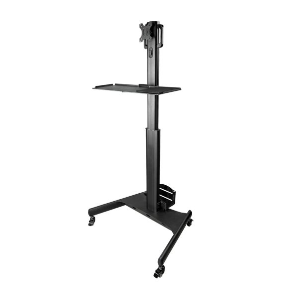 StarTech.com Mobile Standing Workstation with Monitor Mount， CPU/PC Holder， Height Adjustable Desktop Computer Cart， Standing Workstation